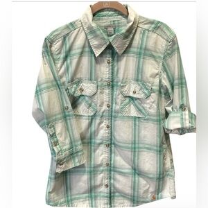 Women's CARHARTT Plaid Button Down roll tab sleeve Shirt - size M